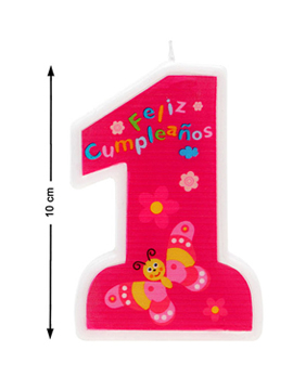 Vela Nº 1 Feliz Cumpleaños Rosa 10 cm