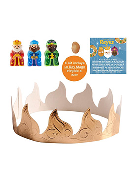 Kit Roscón Rey, Corona Oro, Haba y Tarjeta 100 ud - Dekora