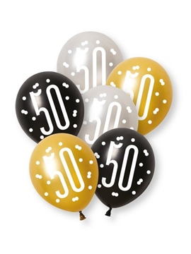 Set de 6 globos de 3 colores para 50 cumpleaños Black Glitz