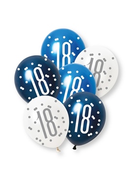 Set de 6 Globos 18 Cumpleaños Azul 30 cm