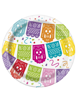 Juego de 8 platos mexicanos de cartón con diseño multicolor de 17 cm