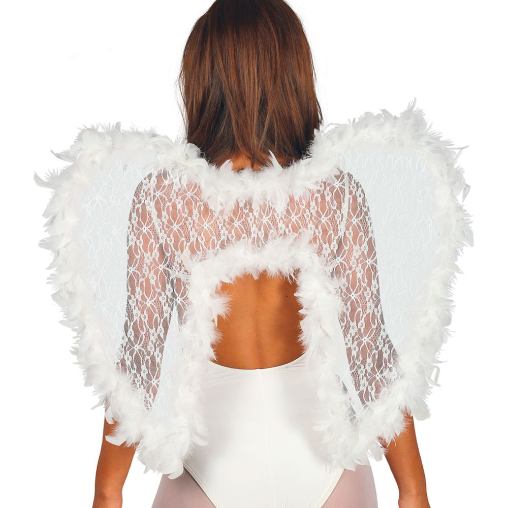 Alas de disfraz de ángel de plumas blancas - Ala de hadas para cosplay de  Halloween con purpurina, Blanco/Plata