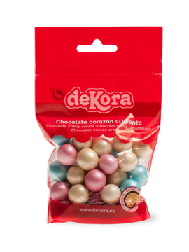 Bolitas de chocolate con corazón crujiente en colores perlados de 100 gramos