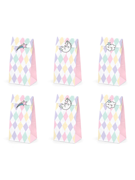 Set de 6 bolsas para gominolas con stickers de unicornio