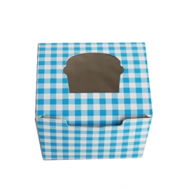 Caja cupcake 1 ud. Gingham color celeste