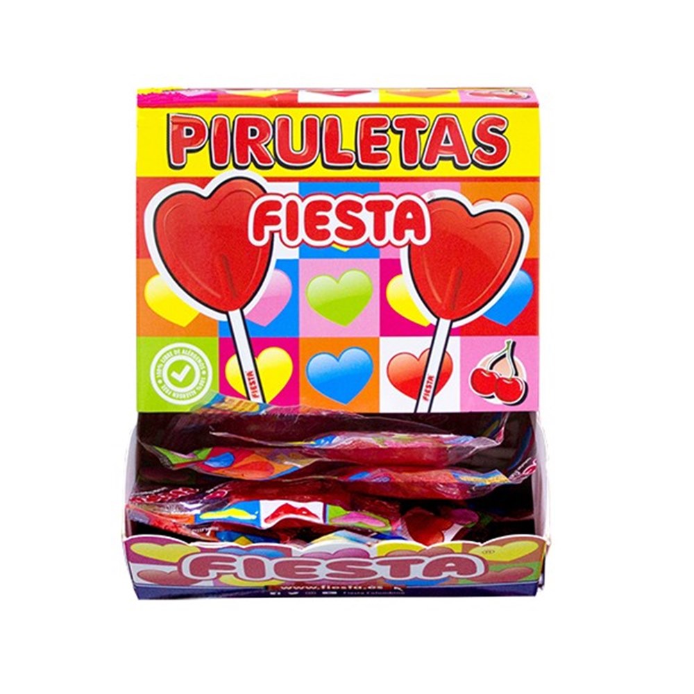 FIESTA Mega Piruleta Estuche con Caramelo con Palo en Forma de Corazón  Sabor Cereza - Contiene 17 unidades : : Juguetes y juegos