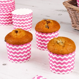 Cápsulas para Cupcakes Rosas con Rayas Onduladas