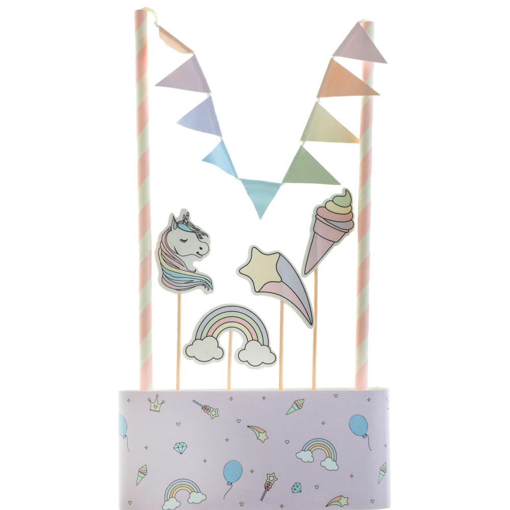 Decoración de unicornio para pastel formada por 6 piezas