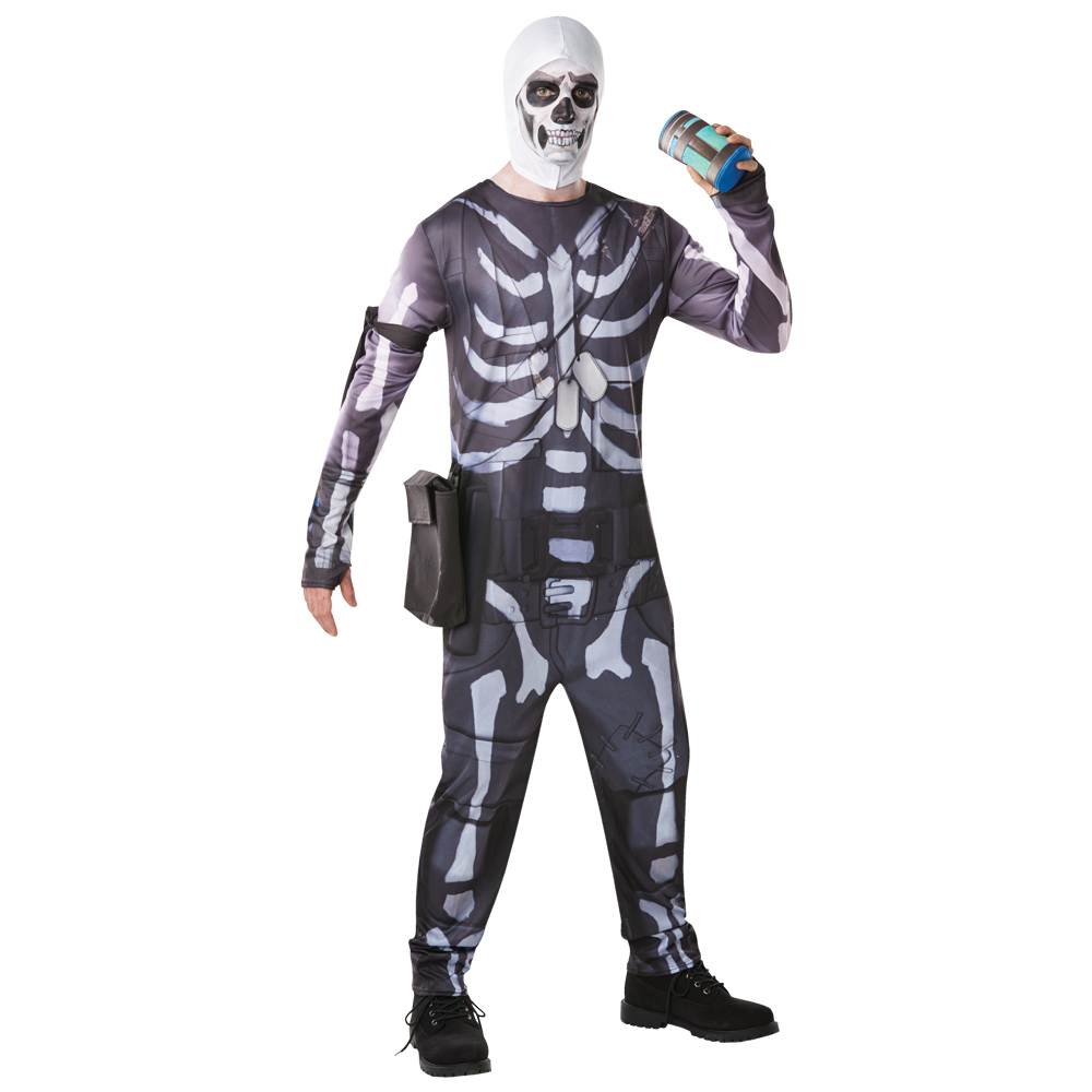 Déguisement Officiel Fortnite Skull Tropper Adulte - Combinaison, Cagoule, Gourde, Sacoche, Brassard (taille S)