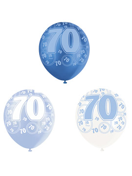 Set de 6 Globos 70 Cumpleaños Azul 30 cm