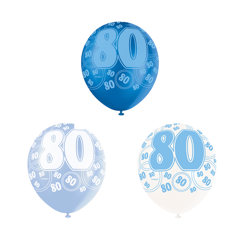 Set de 6 Globos 80 Cumpleaños Azul 30 cm