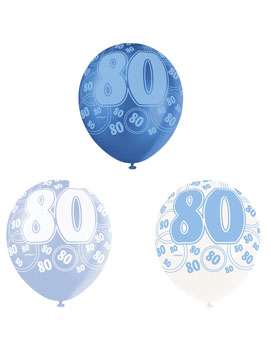 Set de 6 Globos 80 Cumpleaños Azul 30 cm