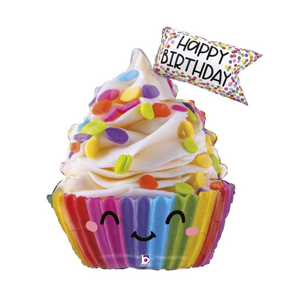 Globo Foil Feliz Cumpleaños cupcake Multicolor 100 cm