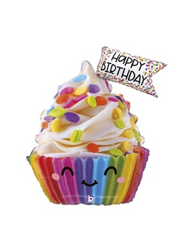 Globo Foil Feliz Cumpleaños cupcake Multicolor 100 cm