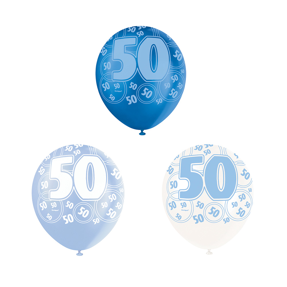 Set de 6 Globos 50 Cumpleaños Azul 30 cm