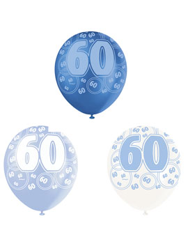 Set de 6 Globos 60 Cumpleaños Azul 30 cm