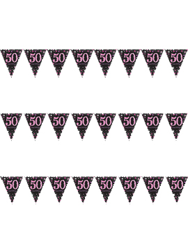 Guirnalda con banderines de 50 cumpleaños Pink Sparkling de 4 metros