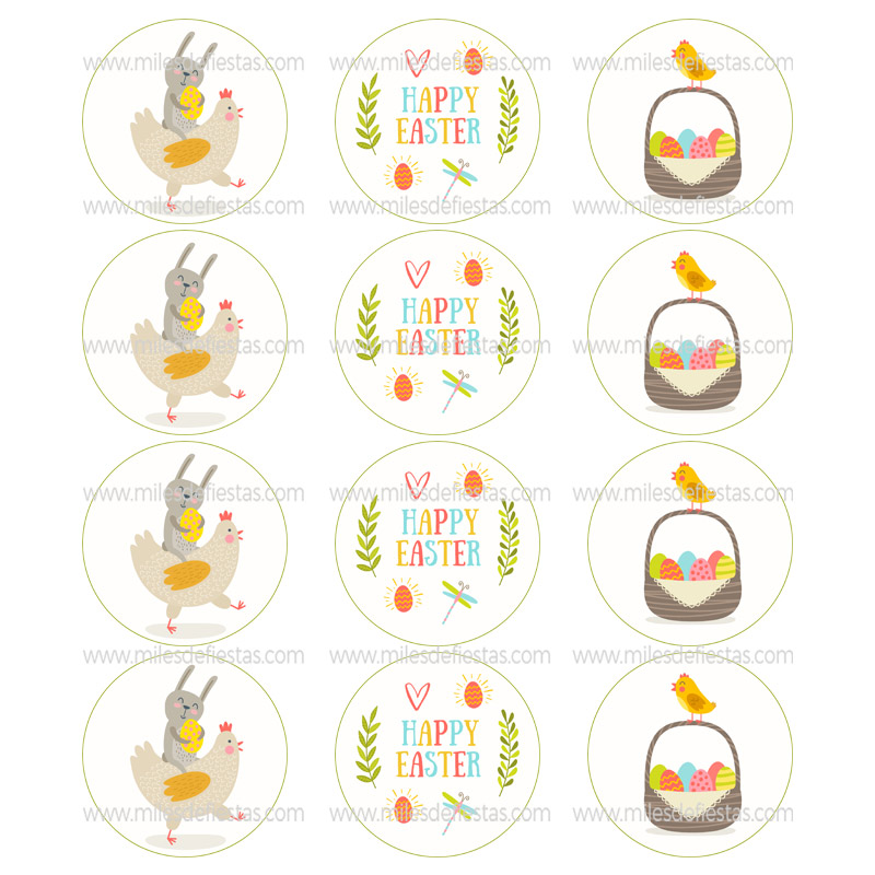 Juego 12 Impresiones Papel de Azúcar Logo Happy Easter A 6 cm