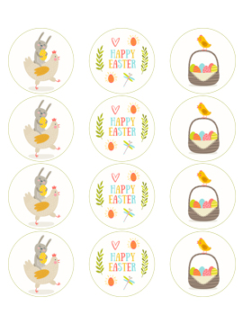 Juego 12 Impresiones Papel de Azúcar Logo Happy Easter A 6 cm