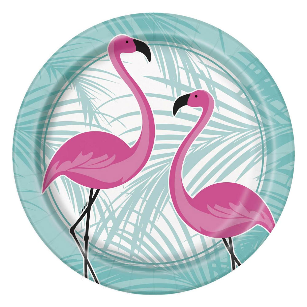 Juego 8 Platos de cartón Flamingo Rosa 22 cm
