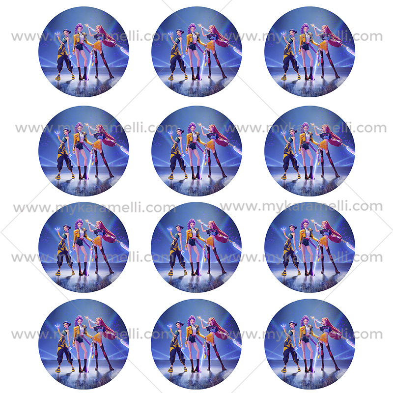 Juego de 12 Impresiones de 6 cm en Papel Comestible Las Guerreras K-POP Mod A