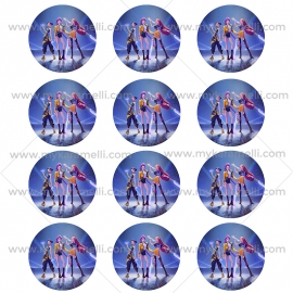 Juego de 12 Impresiones de 6 cm en Papel Comestible Las Guerreras K-POP Mod A