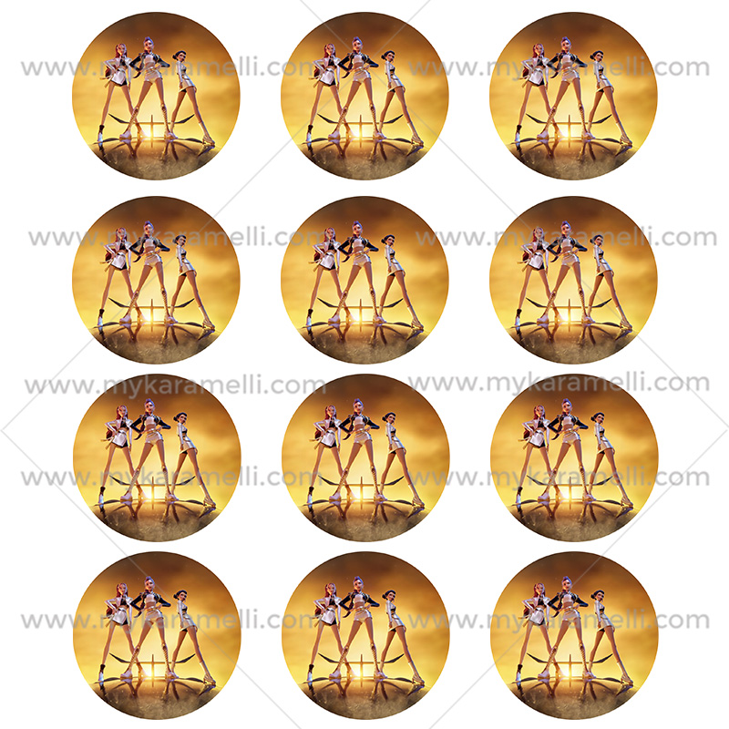 Juego de 12 Impresiones de 6 cm en Papel Comestible Las Guerreras K-POP Mod B