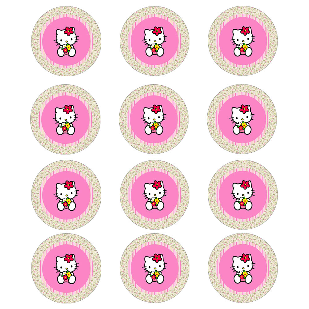 Juego de 12 Impresiones en Papel Comestible Hello Kitty