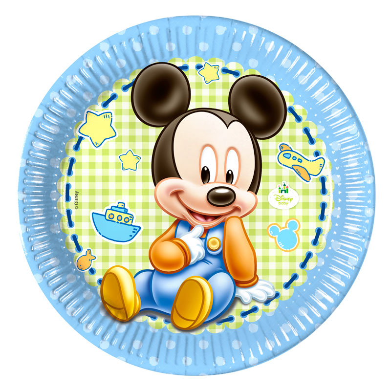 PROCOS 85588 Baby Mickey & Donald 8 Unidades Platos de Papel Color Azul Y Blanco 