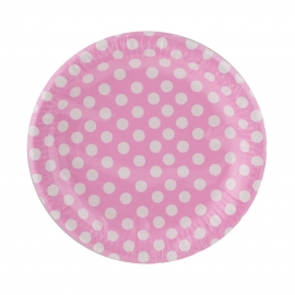 Juego de 8 Platos Rosas con Lunares Blancos 23 cm - Miles de Fiestas