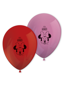 Juego de 8 globos de látex en tonos rojos y rosas de Minnie Mouse 27 cm