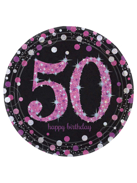 8 platos de cartón para 50 cumpleaños de Pink Sparkling