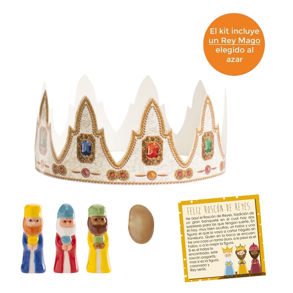 Kit Roscón de Reyes Nº 3 (Rey, haba, tarjeta y corona)