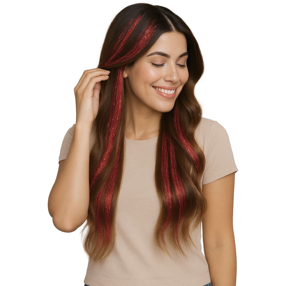 Mechones Rojos Brillantes 50 cm – Pack 3 uds