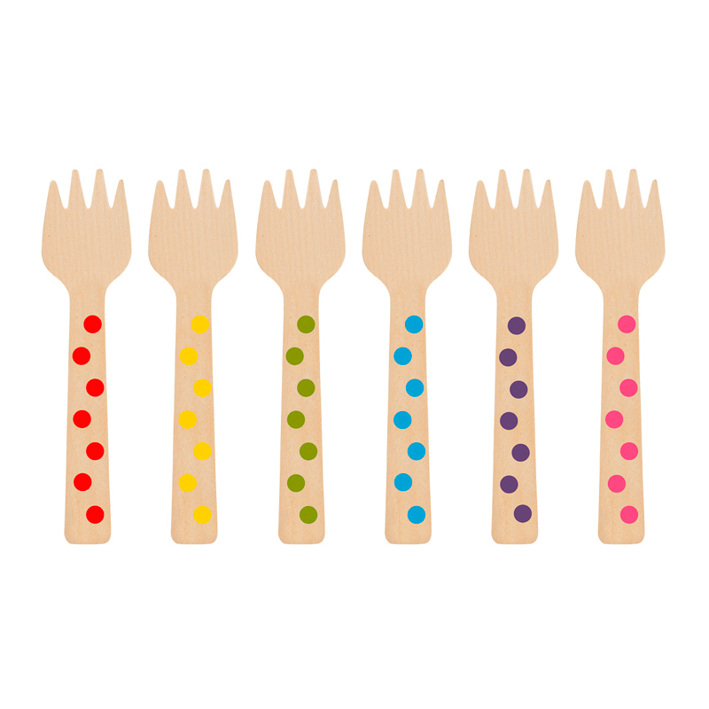 Mini Tenedores de Madera Lunares Multicolor