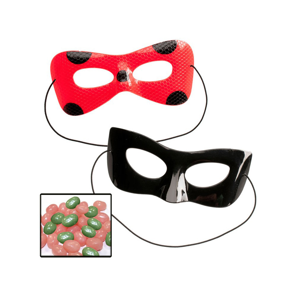 Máscaras Ladybug y Cat Noir con caramelos