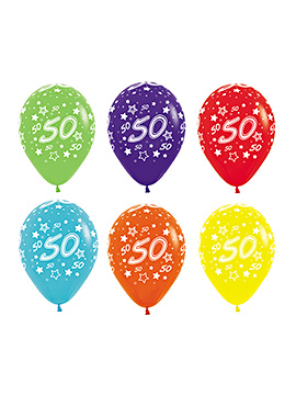 Pack de 12 Globos Colores Surtidos 50 Cumpleaños 30 cm