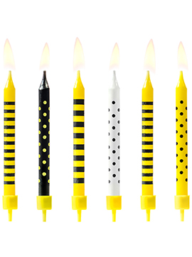 Juego de 6 Velas Amarillas, Negras y Blancas
