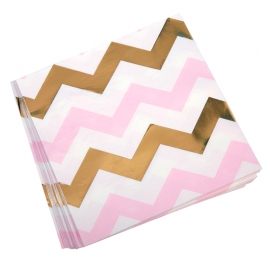 Servilletas Chevron Blancas, Rosas y Doradas