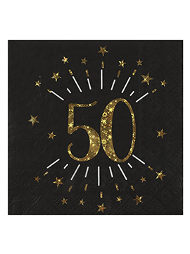 LAMEK 40 Piezas Servilletas de Papel de Cumpleaños Negro Servilletas con Diseño 50 Servilletas de 50 Años Decoración Mesa para Fiesta de Cumpleaños 33x33 cm 