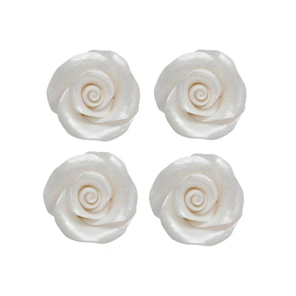 Set 10 Rosas de Azúcar Blanco Perlado 5 cm