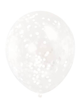 Set de 6 Globos Transparentes con confeti Blanco