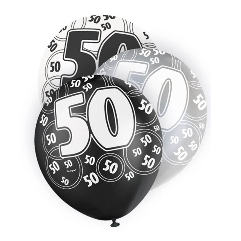 Set de 6 globos de 3 colores para 50 cumpleaños Black Glitz