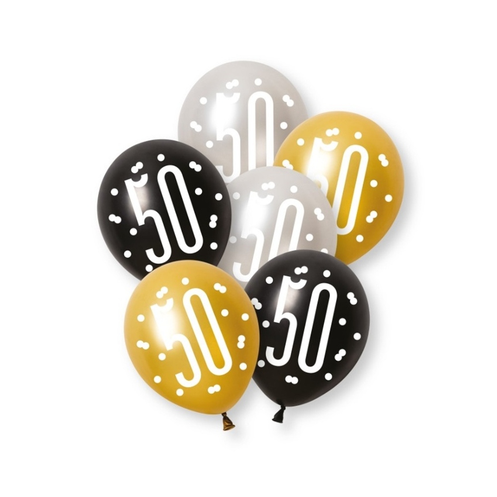 Set de 6 globos de 3 colores para 50 cumpleaños Black Glitz