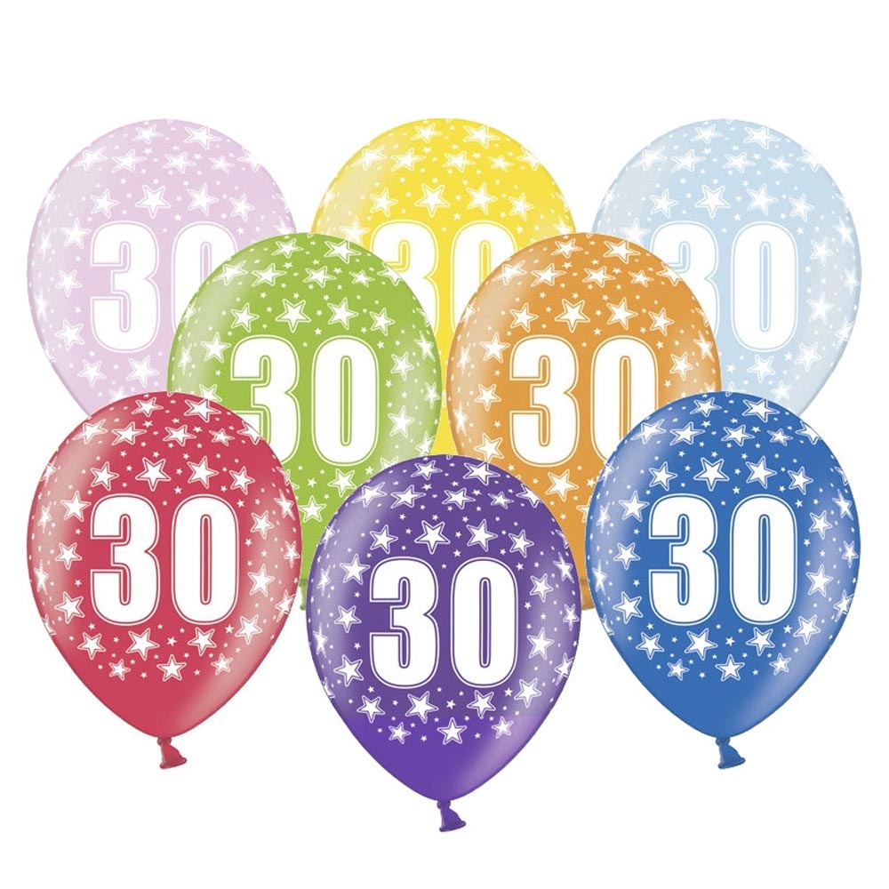 Set de 6 globos de látex de 30 cumpleaños de 30 cm de alto