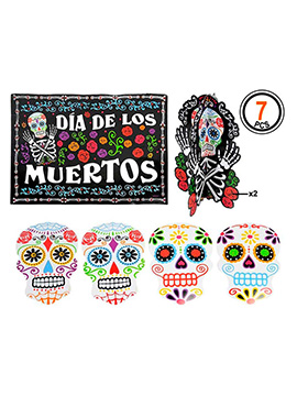 Qpout Pancartas del día de los Muertos Decoraciones para Fiestas Mexicanas,Paquete de 4 Coloridos Calados Mexicanos Fiesta Fiesta Dia De Los Muertos Guirnalda Cinco De Mayo Decoraciones para Fiestas 