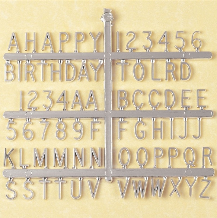 Set de letras y números plateados para decorar 13mm