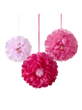 Juego de 3 pompones con forma de flor en 3 tonalidades de rosa