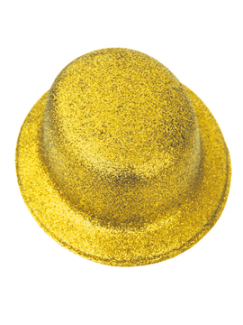 Sombrero Bombín Oro Escarchado 26 cm