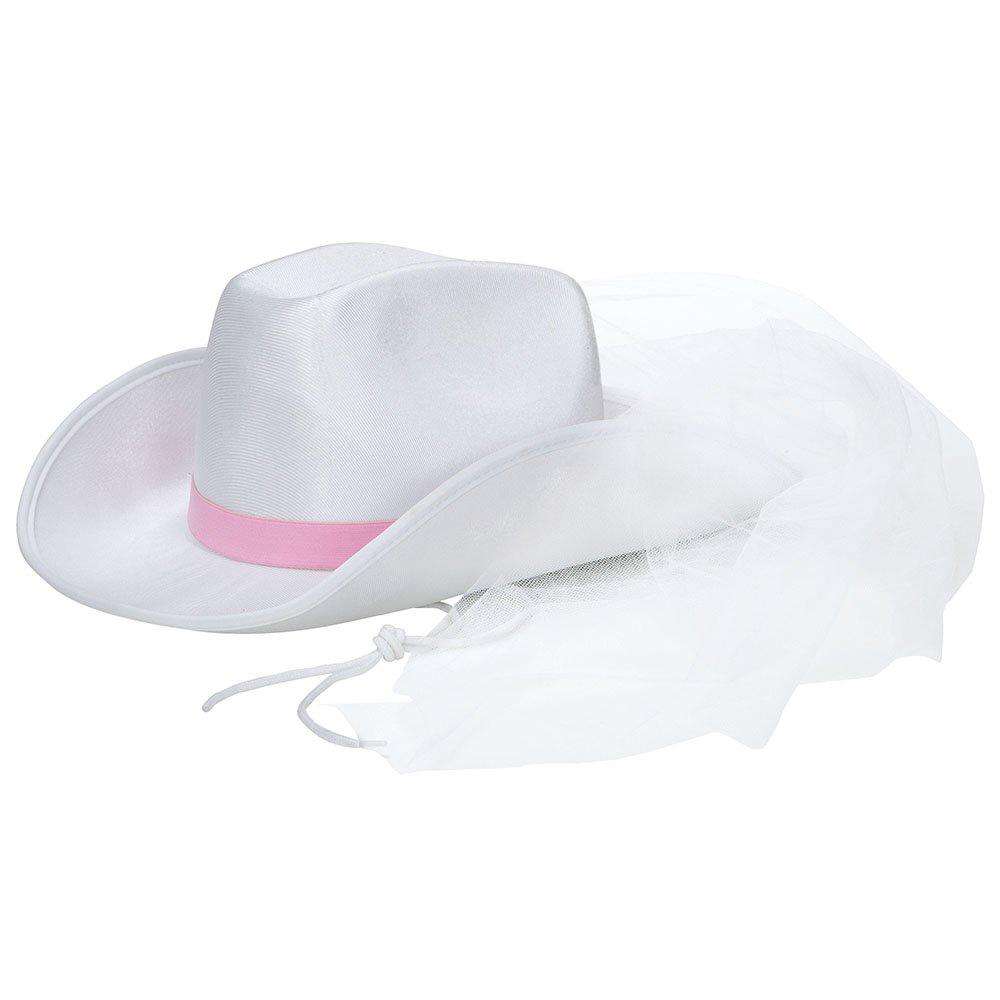 ▷ Sombrero Cowboy Blanco con Velo de Tul - ⭐️Miles de Fiestas⭐️